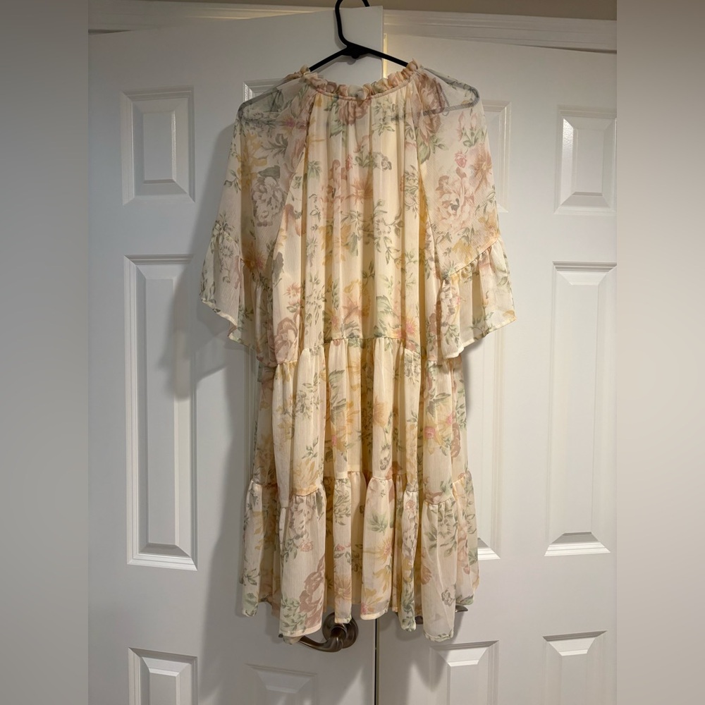 Floral BabyDoll Dress with Ruffle Sleeves Neutral Size XL Spring Pastel - Picture 3 of 6